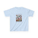 T-shirt bleu clair pour enfant orné d'un motif floral et de papillons avec une inscription.