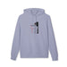 Sweat à capuche bleu lavande avec un motif religieux centré sur le buste.