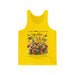 Débardeur jaune pour homme orné d'un motif floral et de papillons avec une inscription religieuse.