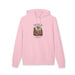 Sweat à capuche rose en coton biologique avec une illustration de désert et un verset biblique.