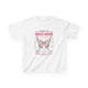 T-shirt blanc pour enfant orné d'un papillon et d'un verset biblique en français.