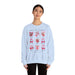 Une femme porte un sweat-shirt blanc illustré de fruits et de nœuds avec le texte Fruit de l'Esprit.