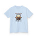 T-shirt bleu clair pour enfant avec une illustration de cerf et le texte Psaume 42:2.