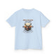 T-shirt bleu clair pour enfant avec une illustration de cerf et le texte Psaume 42:2.