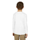 Vue de dos d'un enfant portant un t-shirt blanc à manches longues en coton.