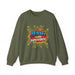 Sweat-shirt vert olive avec une illustration style comics Jésus est mon superhéros.