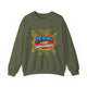 Sweat-shirt vert olive avec une illustration style comics Jésus est mon superhéros.