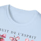 T-shirt bleu clair pour femme avec l'inscription Fruit de l'Esprit et des motifs de cerises.