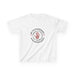 T-shirt blanc pour enfant avec une impression rouge représentant une main entourée d'épines.