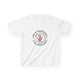 T-shirt blanc pour enfant avec une impression rouge représentant une main entourée d'épines.