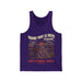 Débardeur violet pour homme avec une illustration de paysage désertique et un message religieux.