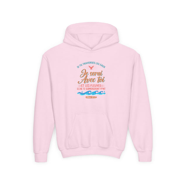 Sweat-shirt à capuche rose pour enfant avec une inscription inspirante et un motif de vagues.