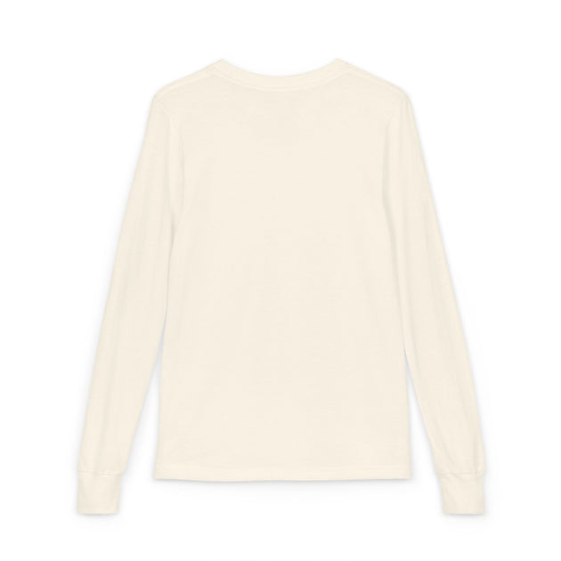 T-shirt à manches longues pour enfant de couleur crème avec poignets côtelés.
