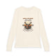 T-shirt à manches longues beige pour enfant avec un motif de cerf et un texte religieux.