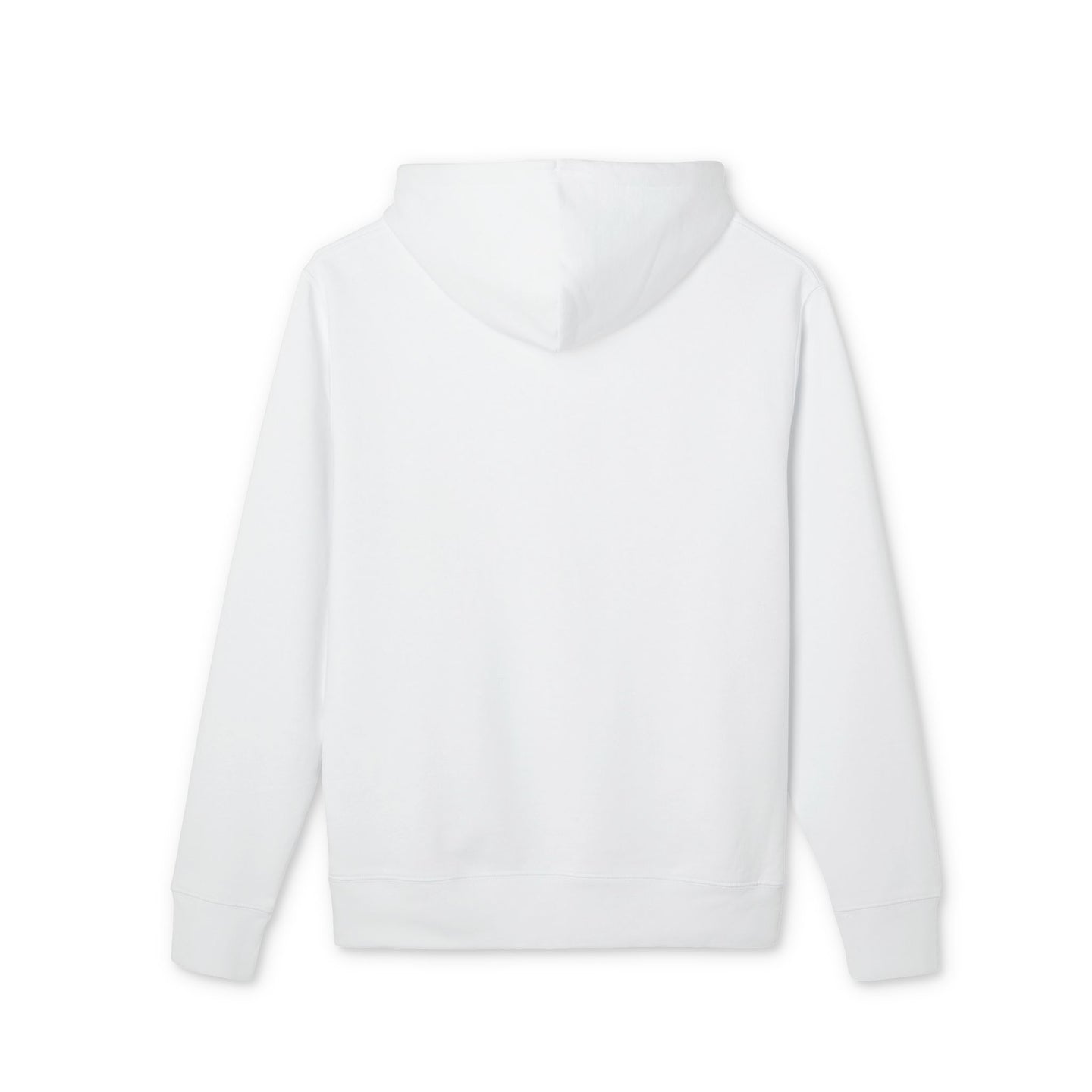 Vue arrière d'un sweat à capuche blanc uni avec une coupe classique.
