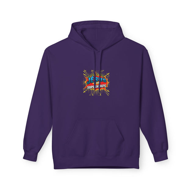 Sweat à capuche violet pour femme avec un motif graphique coloré centré sur la poitrine.