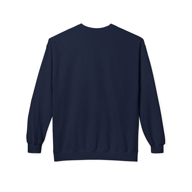 Sweat-shirt bleu marine à col rond pour femme, présenté de dos sur un fond blanc.
