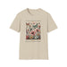 T-shirt beige pour femme orné d'un motif floral vintage avec des papillons et un texte inspirant.