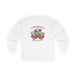 T-shirt blanc à manches longues avec un motif floral et l'inscription L'amour de Dieu dure toujours.