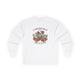 T-shirt blanc à manches longues avec un motif floral et l'inscription L'amour de Dieu dure toujours.