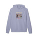 Sweat-shirt à capuche bleu lavande avec une illustration de cowboy et un texte religieux.