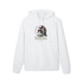 Sweat à capuche blanc en coton biologique avec une illustration de corbeau et des roses.