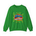 Sweat-shirt vert à col rond avec une illustration style comics Jésus est mon superhéros.