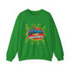 Sweat-shirt vert à col rond avec une illustration style comics Jésus est mon superhéros.