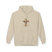 Sweat à capuche beige pour femme avec une croix florale et l'inscription Tout est accompli.