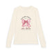 T-shirt à manches longues beige pour enfant avec un motif de nœud rose et une croix chrétienne.
