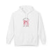 Sweat à capuche blanc pour femme avec un motif de nœud rose et une croix chrétienne.