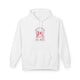 Sweat à capuche blanc pour femme avec un motif de nœud rose et une croix chrétienne.