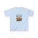 T-shirt bleu clair pour enfant avec un imprimé floral vintage et des papillons.
