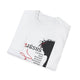 T-shirt blanc pour femme orné d'une illustration de Jésus et de textes religieux en français.