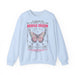 Sweat-shirt bleu clair avec un papillon et un verset biblique imprimés sur le devant.