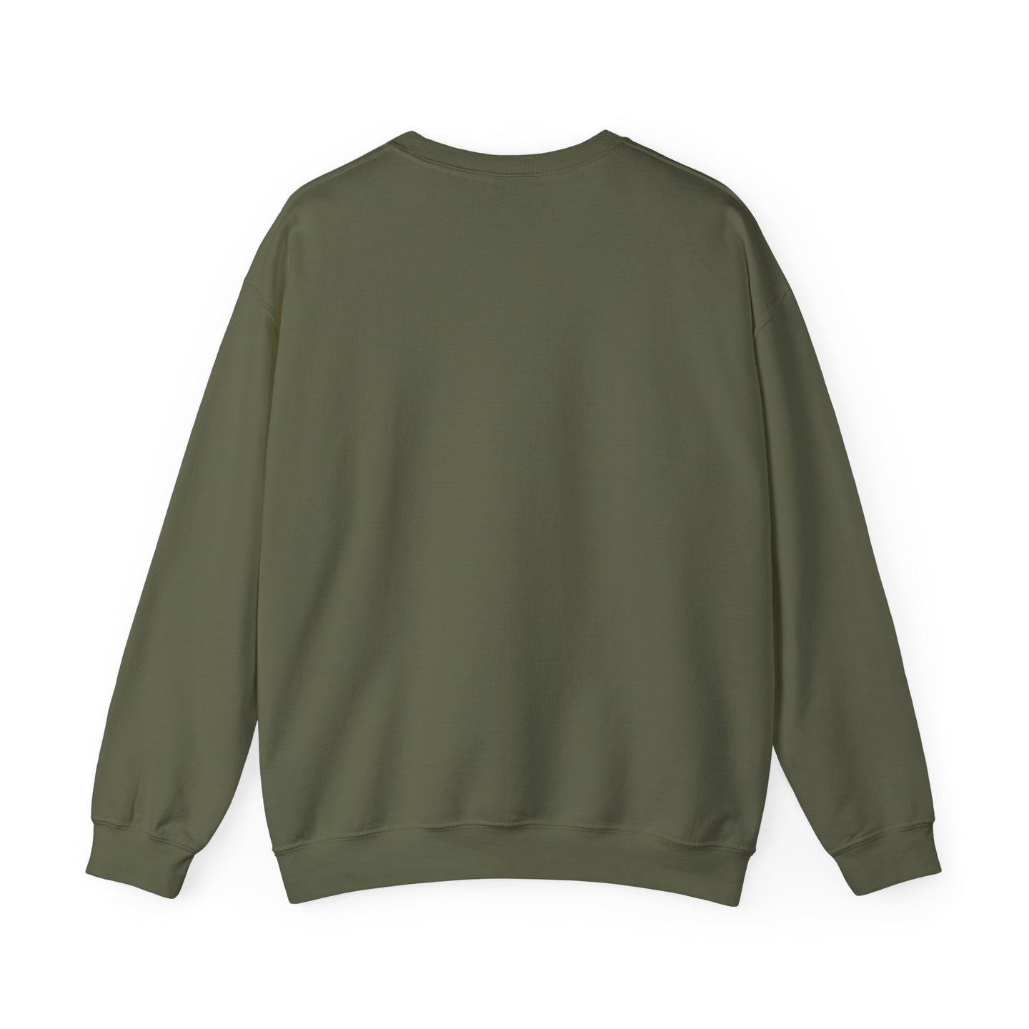 Vue arrière d'un sweatshirt à col rond de couleur vert olive uni.