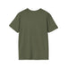 T-shirt pour homme de couleur vert olive, présenté de dos sur un fond blanc.