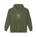 Sweat à capuche vert olive pour femme avec une illustration graphique sur le thème religieux.