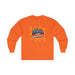 T-shirt orange à manches longues avec le motif Jésus est mon superhéros style bande dessinée.