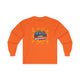 T-shirt orange à manches longues avec le motif Jésus est mon superhéros style bande dessinée.