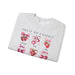 Sweat-shirt gris chiné orné d'illustrations de fraises et de cerises avec des nœuds roses.