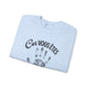 Sweat-shirt bleu clair plié avec l'inscription Car vous êtes et une empreinte de main grise.