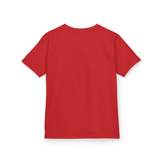 T-shirt pour enfant de couleur rouge uni vu de dos.