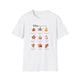 T-shirt blanc pour femme orné d'un motif de feuilles d'automne et de textes bibliques.