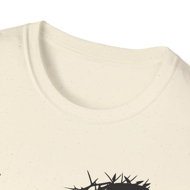 T-shirt femme beige chiné avec une couronne d'épines noire imprimée.