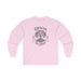 T-shirt rose à manches longues pour femme avec un motif d'arbre et le texte Enraciné en Christ.