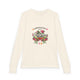 T-shirt à manches longues beige pour enfant avec un motif floral et le texte L'amour de Dieu dure toujours.