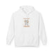 Sweat à capuche blanc pour femme avec une illustration centrale sur le thème des pains et poissons.