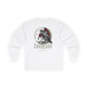 T-shirt blanc à manches longues avec une illustration de corbeau et de roses.