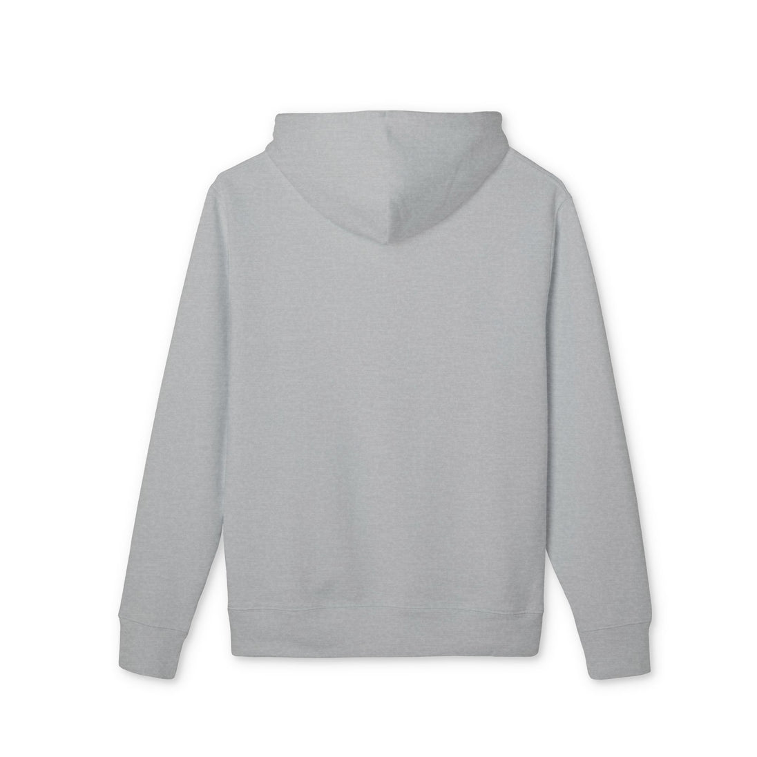 Vue arrière d'un sweat à capuche gris uni en coton biologique.